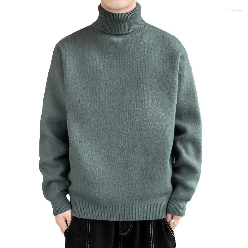 Men's Sweaters Men Autumn Winter Solid Color Tick Knit Sweater Lon Sleeve Turtleneck Pullover Male Warm I Neck Knitwear M-3XL