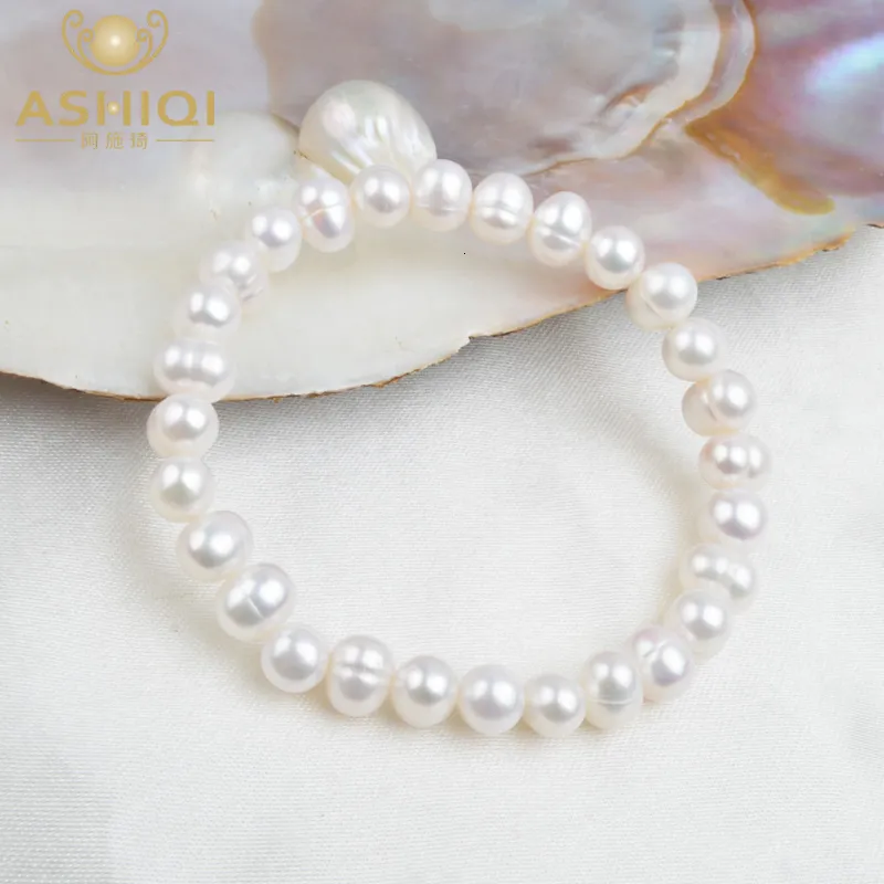 Bangle ASHIQI Braccialetto di perle naturali d'acqua dolce bianche per gioielli da donna regalo 230731