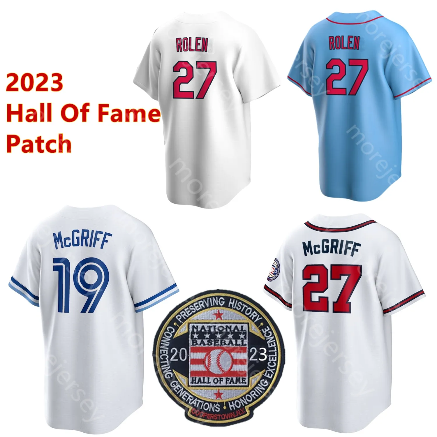 Patch do Hall da Fama da Camisa de Beisebol 2023 Fred McGriff Scott Rolen Cool Base Branco Azul Bebê