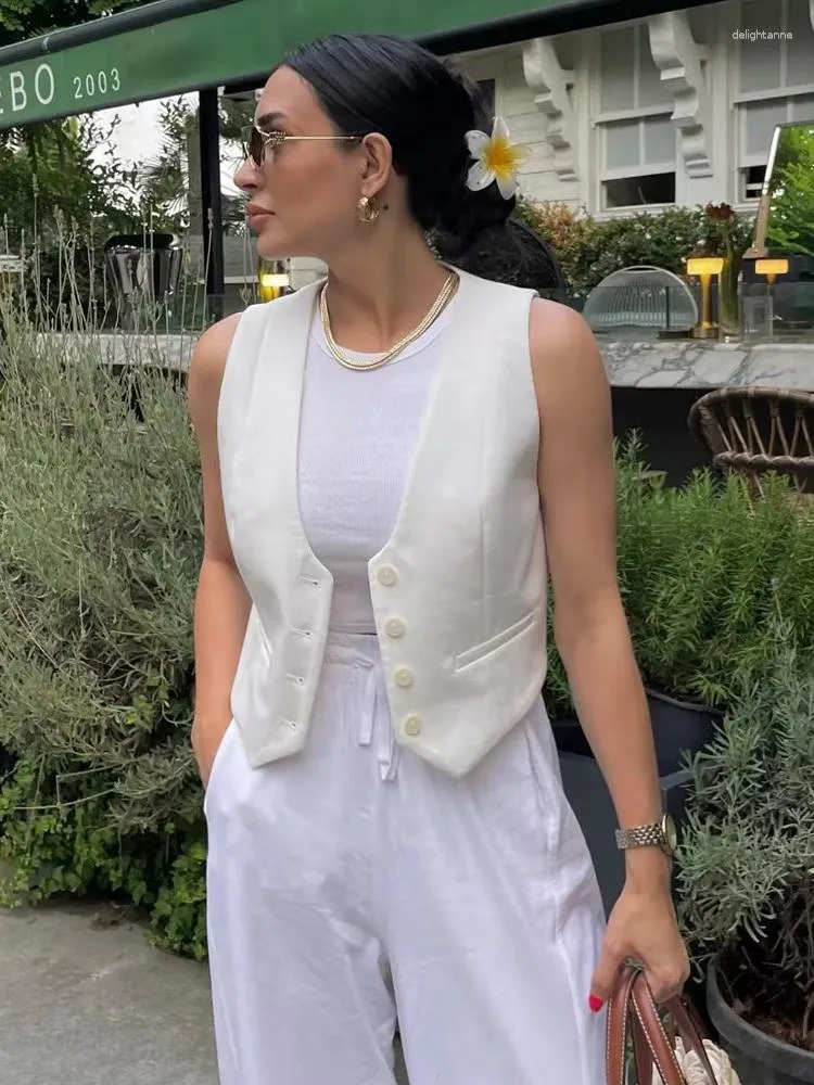 Womens Vests 2023 Fashion Vest Summer Sleeveless For Women Chic V Neck  Single Breasted Ladies White Waistcoat Tops In From Delightanne, $18.94