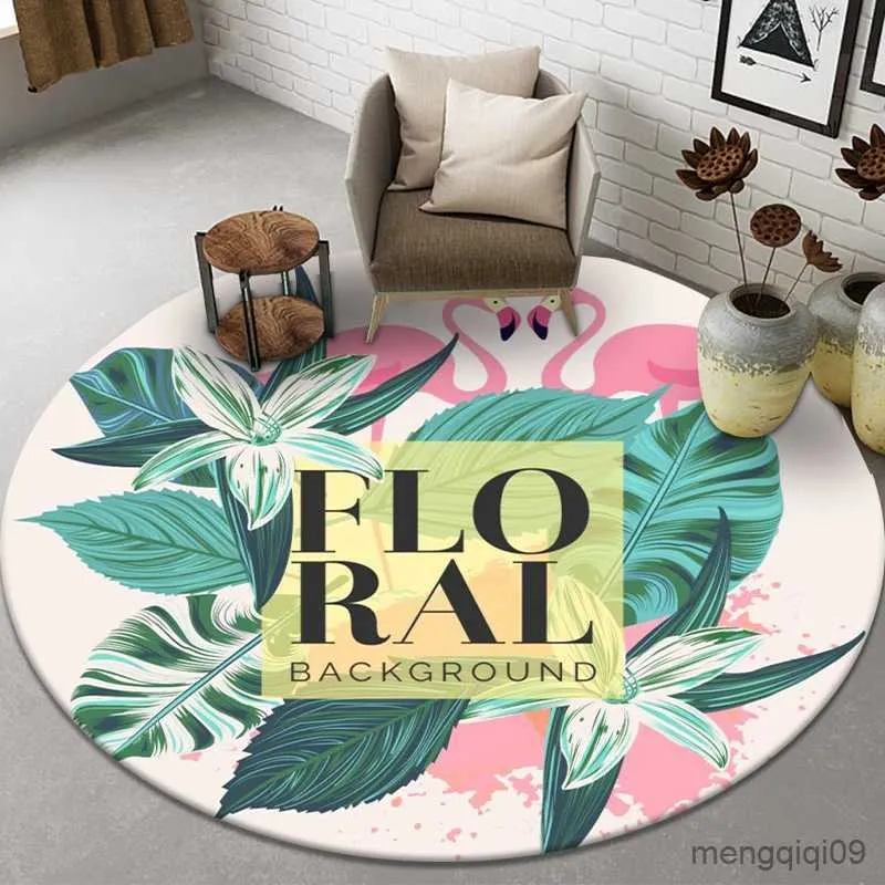 Carpets Home Floor Rug Door Mat Anti-Slip Chair Mat Round Living Room Rug Tropical Rainforest Style Palm Leaf Bedroom Bedside Rug R230801