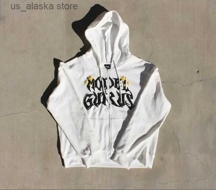 Herrtröjor tröjor stjärna och brev tryckta blixtlås hoodies y2k män skörd toppar casual hip hop sweatshirt långärmad vår höst cardigan jacka t230731