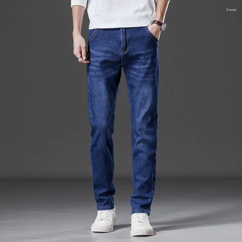 Jeans Masculino 2023 Primavera Outono Calça Clássica Moda Negócios Casual Confortável Calça Jeans Macia Magra Elástica Reta