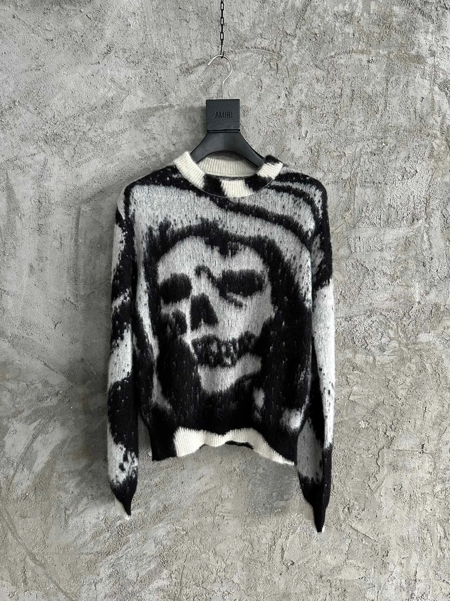 Herrenpullover Herren Rundhalspullover Totenkopf aus 100er Wolle Mohair 230731