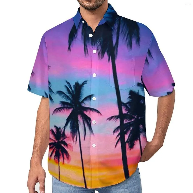القمصان غير الرسمية للرجال ميامي قميص أشجار النخيل طباعة شاطئ فضفاض هاواي بلوزات مضحكة بأكمام قصيرة من ملابس كبيرة الحجم