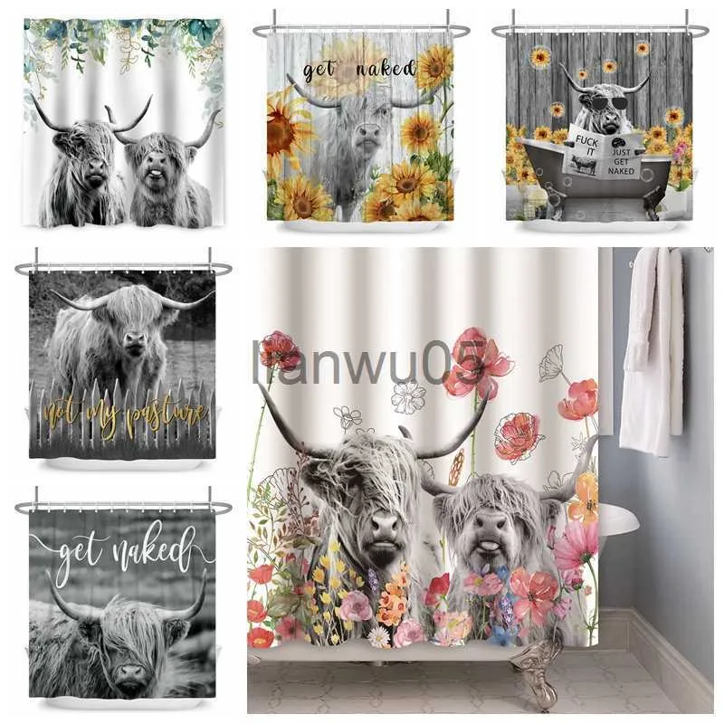 Rideaux de douche ferme Highland vache rideau de douche drôle taureau bétail feuilles florales décor Style campagnard Bothroom rideau chambre décor avec x0731