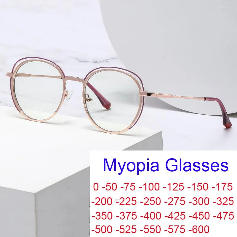Óculos de sol de metal vazado com armação grande para mulheres antiluz azul ultraleve Óculos ópticos para computador com acabamento Miopia 22