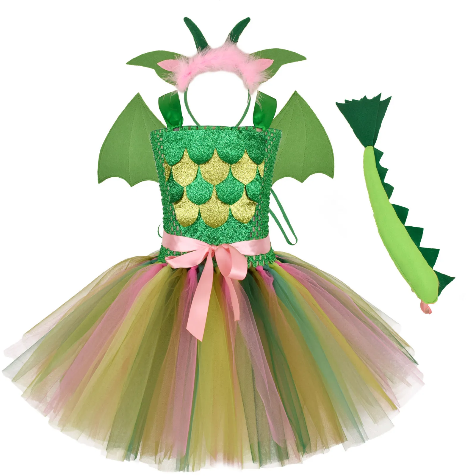 Meisjes Jurken Groen Kinderen Meisjes Dinosaurus Cosplay Verjaardagsfeestje Tutu voor Baby Cartoon Prinses Kostuums Set Halloween 230731