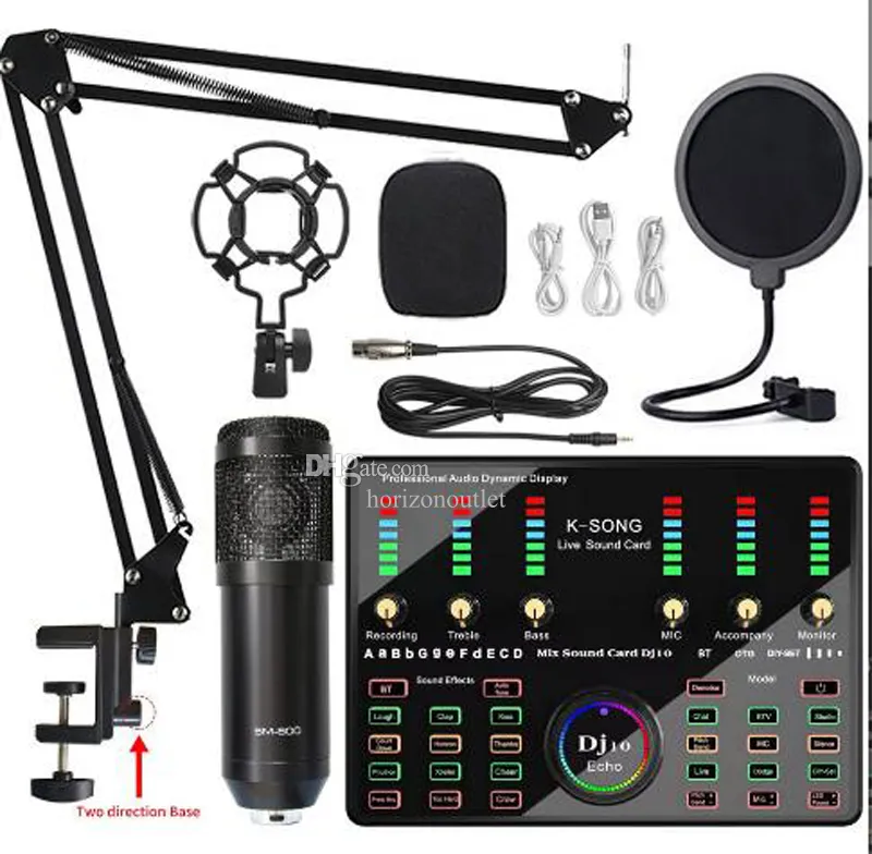 Новейший BM 800 DJ10 ECHO Professional Audio Microphones V8 Pro Sound Card Set BM800 Обновленный MIC Studio Condenser для типа C TV Live Vocal Record Performance Performance