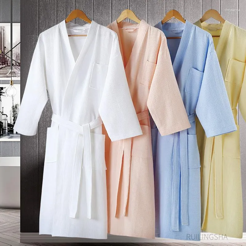 Men's Sleepwear Men Summer Cotton Kimono Waffle Bathrobe Plus Size Water Absorption Long Towel Bath Robes Women Dressing Gown Lovers