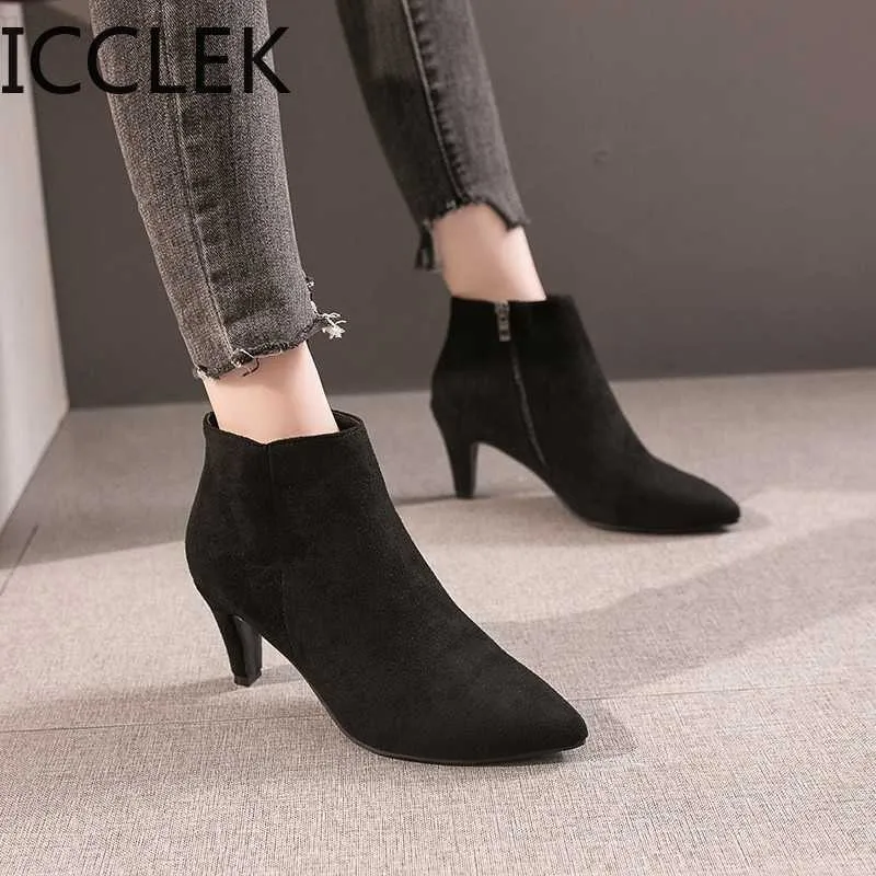 Boots Women Boots 2020 Winter Shoes Woman High Heels Ankle Boots Thin Heels Pointed Toe Ladies Shoes Black Botines Mujer L230801