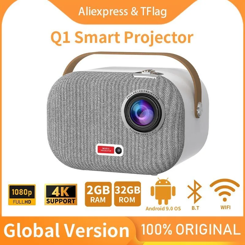 Outros Eletrônicos Global TFlag Q1 Projetor Portátil Mini Full HD 1080P 4K Inteligente Android 9 0 Wifi LCD Vídeo Home Theater 2 32G 230731
