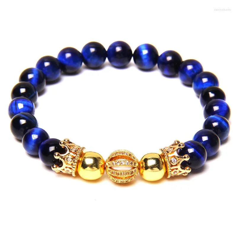 Hebra Fengshui Buda lema pulseras de cuentas para Mujeres Hombres Vintage Color dorado corona CZ bola encanto pulsera azul ojo de tigre piedra brazaletes