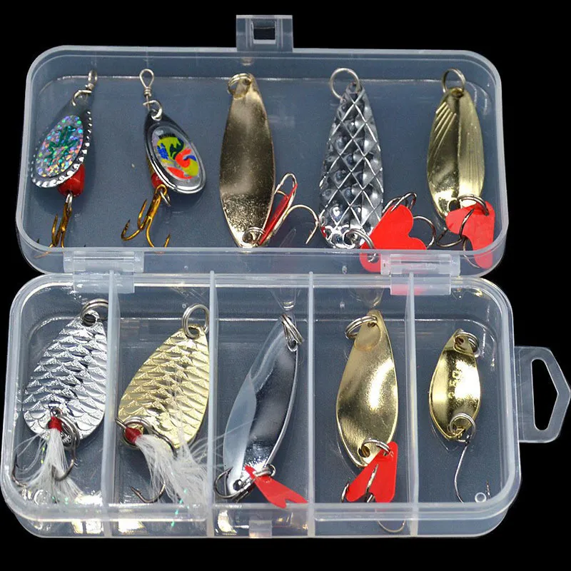 10PCS/Lot Lure Metal Spinner Lure Spoon Set Gold Fishing Spinner