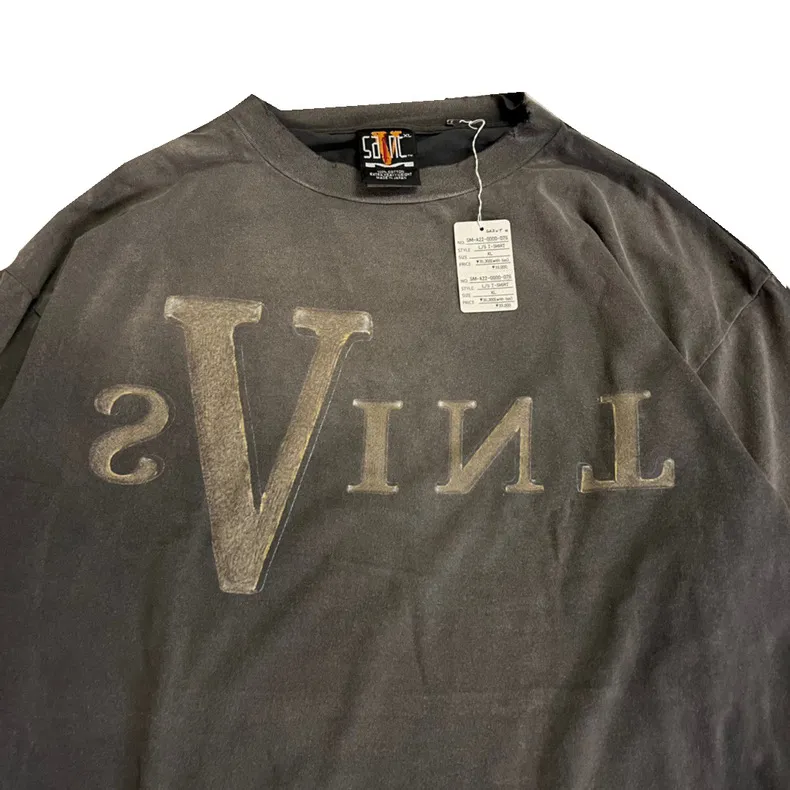 T-shirt à manches longues pour hommes et femmes, haut surdimensionné Vintage délavé en détresse, 1 de haute qualité