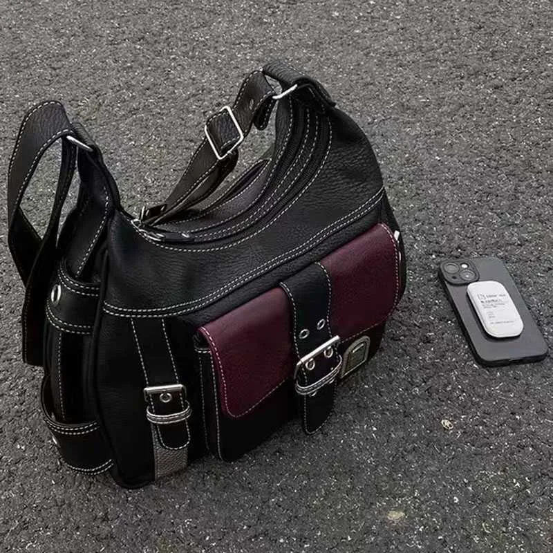 バッグ vintage real leather messenger bag y2k Y2K Vintage Shoulder Bag - Trendy Crossover Messenger Bag
