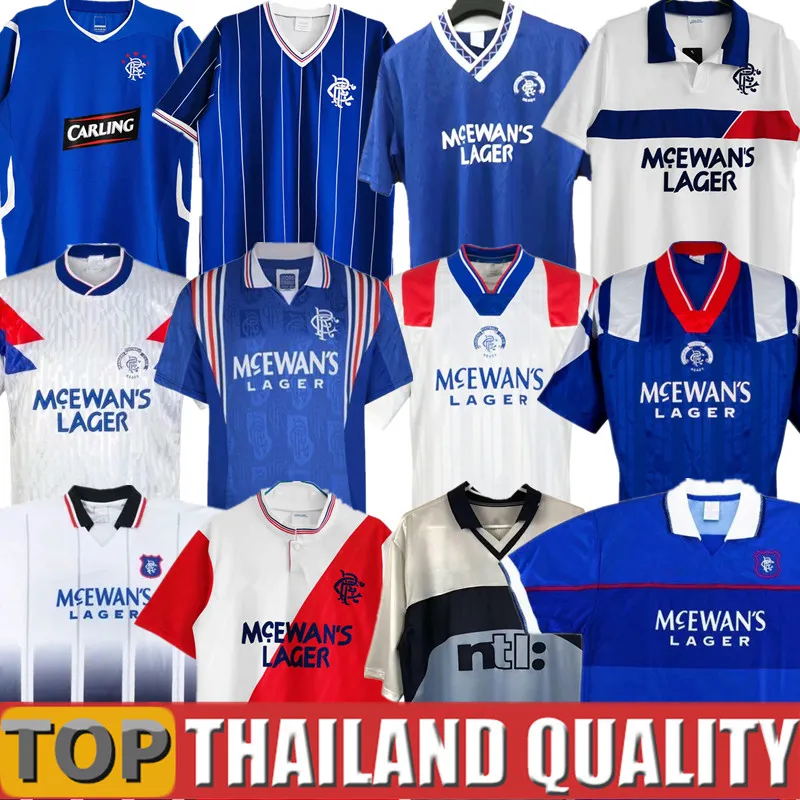 Retro Glasgow Rangers FC Fußballtrikots 87 90 93 94 95 96 97 98 99 00 01 02 03 08 09 Fußballtrikots Klassische Vintage-Trikots für Herren und Kinder