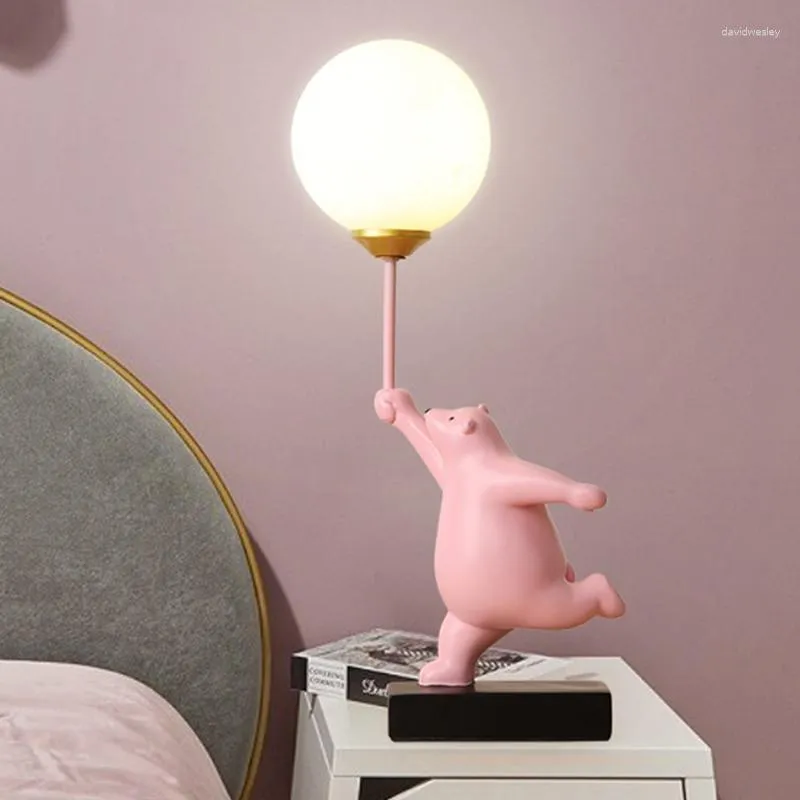 Bordslampor lekfullt chic tecknad björnlampa med unik 3D -tryckt månlampskärm nattljus för lekfull inre dekor