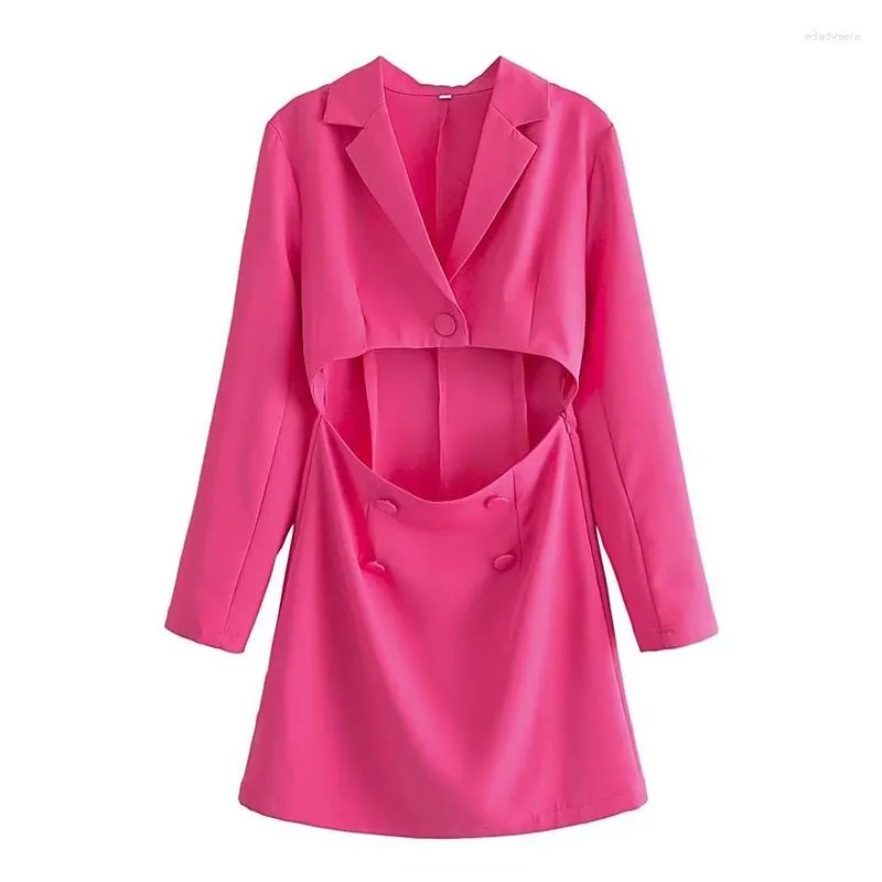 Vestidos casuais YENKYE Moda Feminina Manga Longa Rosa Red Cut Out Blazer Minivestido