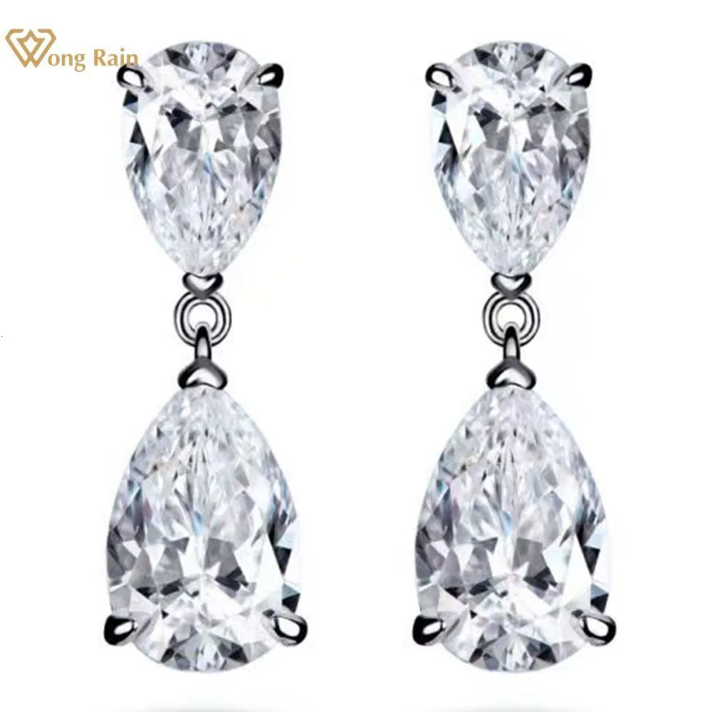 Stud Wong Rain 925 Silver Sterling 7*10 MM Pear Cut Created Gemstone Aniversário Simples Pendure Brincos Studs Jóias Finas 230731