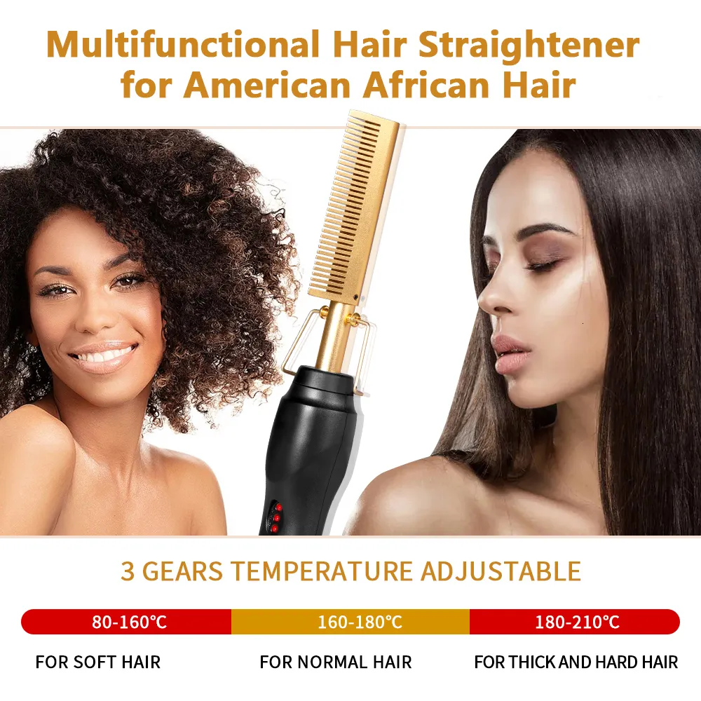 DHgate 3 in 1 Electric Hair Straightening Comb Hot Heating Brush for Straightening Curling Smoothing Black Aluminum Plate 230 C Max Temperature 2024 Hair Products