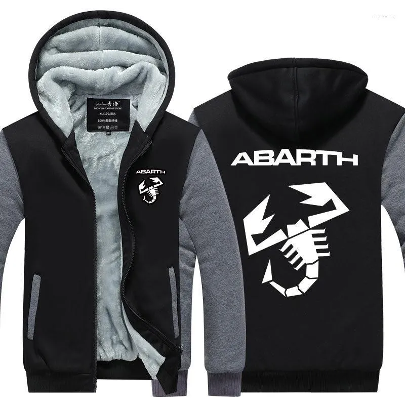 남자 후드 겨울 남자 두꺼운 양털 abarth 스웨트 셔츠 수컷 지퍼 긴 소매 캐주얼 코트