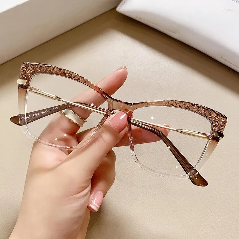 Solglasögon 2023 Cat Eye Anti Blue Light Optical Glasses Frames Women Crystal Cut TR90 mode datorglasögon