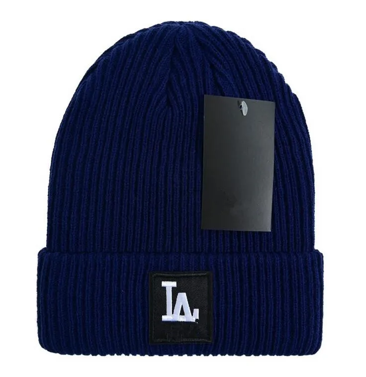 LA Men's Skullies Beanies Knitted Wool Hats Men Winter Knitting Thick Beanie Hat