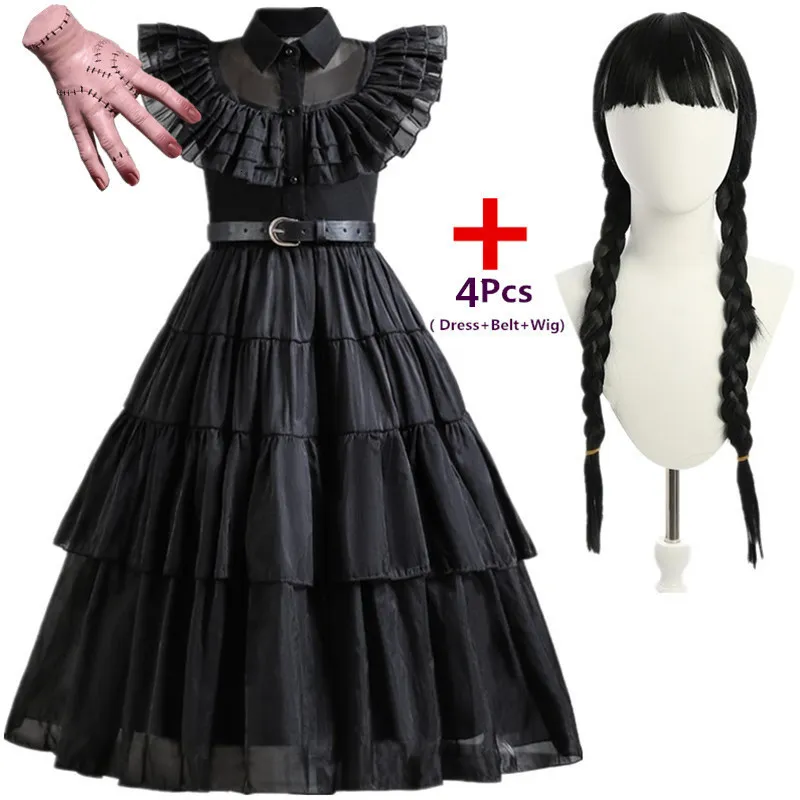 Vestidos para meninas Trajes de quarta-feira de filme Meninas Aniversário Fantasia de princesa Preto fantasia Halloween Carnaval Quarta-feira Vestidos de cosplay para crianças 230731