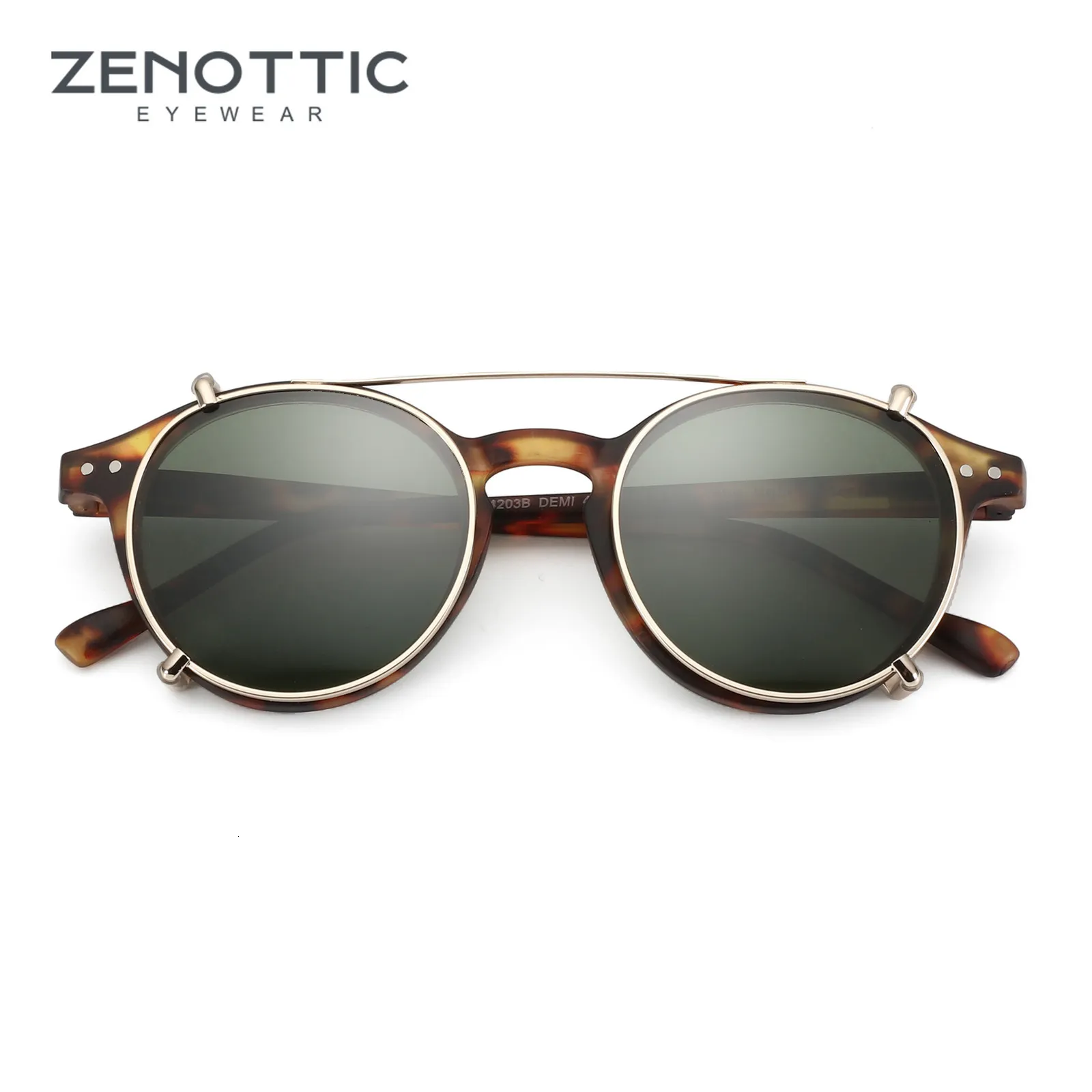 Montature per occhiali da sole ZENOTTIC Retro Double Lens Flip Up Clip su Steampunk Style Uomo Donna Cerchio Occhiali anti luce blu Clip polarizzanti 230801