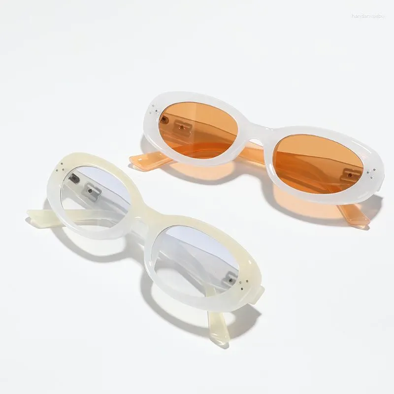 Sonnenbrille Oval Kleiner Rahmen Y2k Hippie Perlenfarbe 90er Jahre Damenmode Streetwear Olivgrün Sonnenschutz Party Luxusbrille