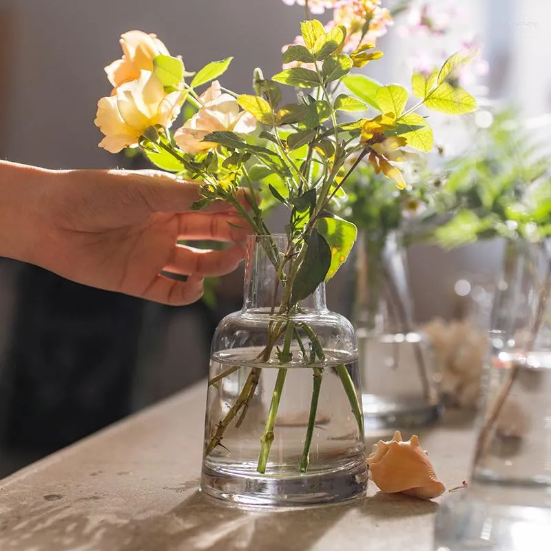 Vase Juhan Small Mouth Glass Transparent Nordic Castle Dry Fresh Flower Insボトルテーブル装飾装飾品