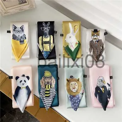 Cachecóis Novo Estilo Decoração Cachecol Estilo Animal Estampado Feminino Negócios Europa e América Pequeno Lenço Lenço de Seda Cachecol Magro J230801