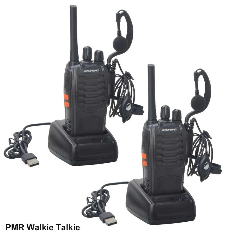 Walkie Talkie 2PCSパックBaofeng Bf 88e PMR 16Channels 4 00625 4 19375MHzライセンスUSB充電器とEARPIECE 230731付き無線無料ラジオ