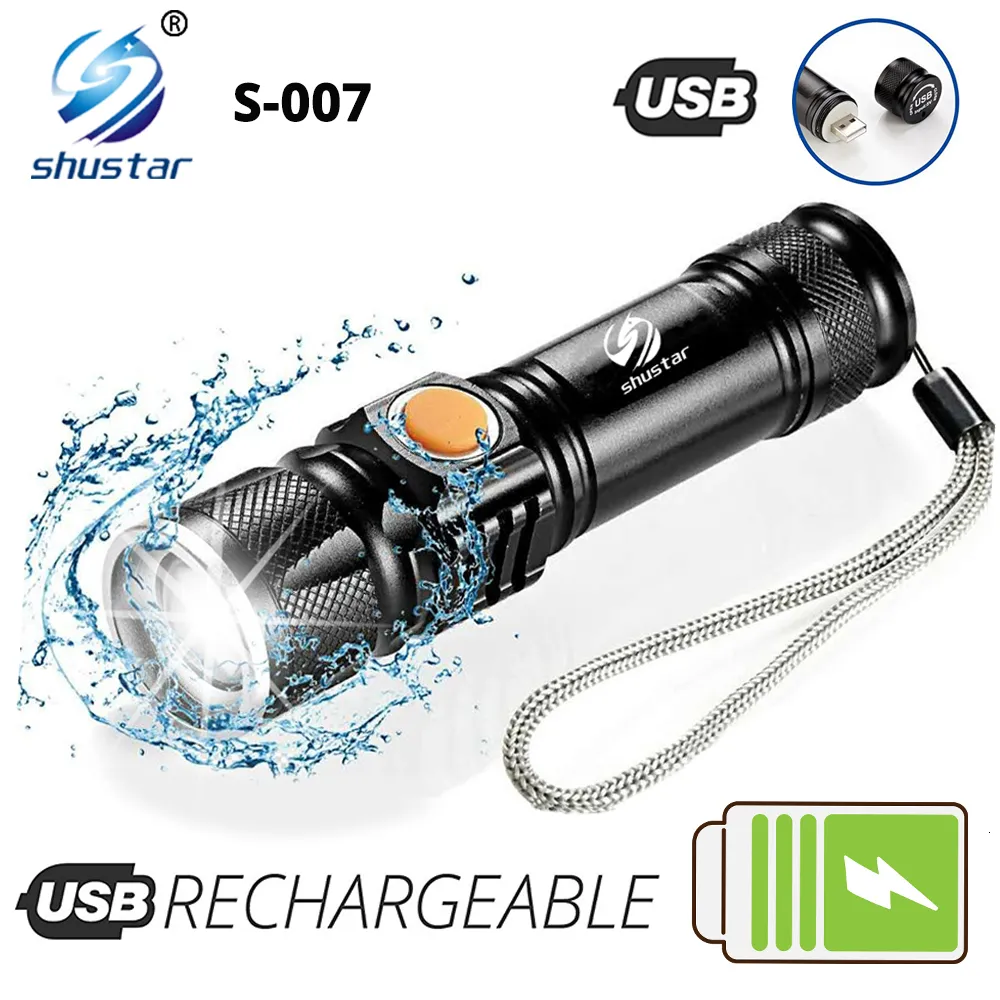 Taschenlampen Leistungsstarke LED-Taschenlampe mit Schwanz-USB-Ladekopf Zoombare wasserdichte Taschenlampe Tragbares Licht 3 Beleuchtungsmodi Eingebauter Akku 230801