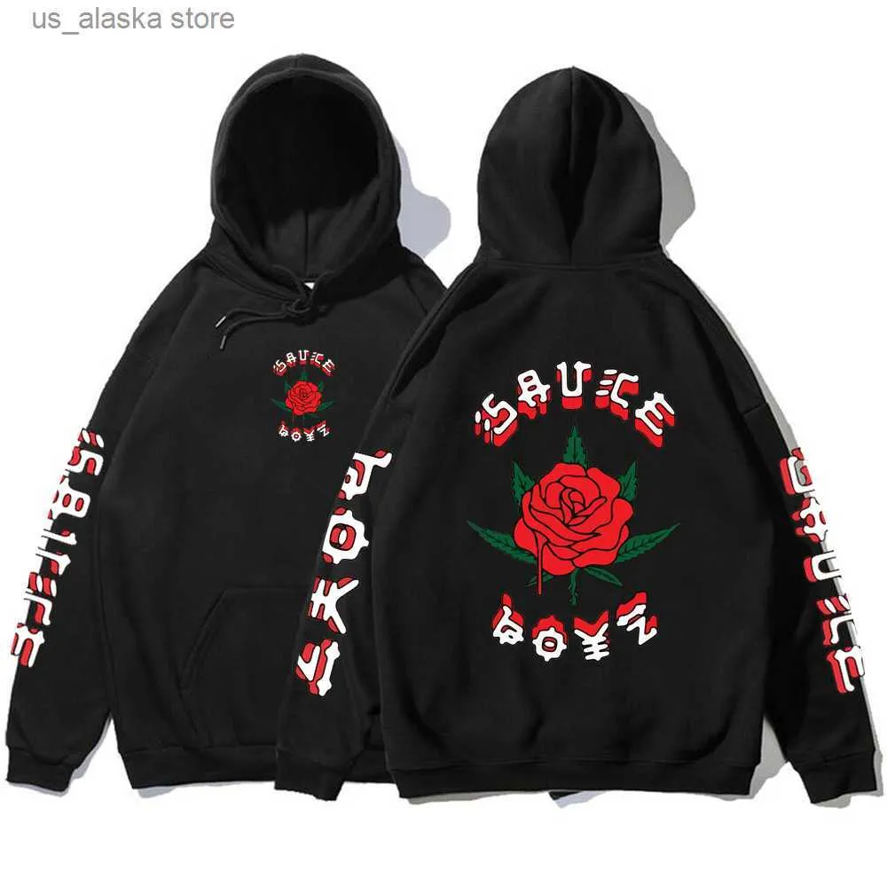 Herrhuvtröjor Sweatshirts Rapper Eladio Carrion Print Hoodie Rose Flower Graphics Hoodies Men Women Sauce Boyz Music Album Sweatshirt Mens Streetwear T230731