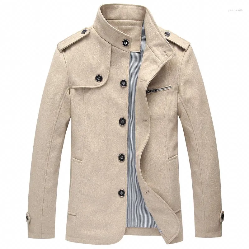 Men's Trench Coats Windbreaker Mid-Length Stand-Up Collar Korean Casual Jacket Woolen Coat