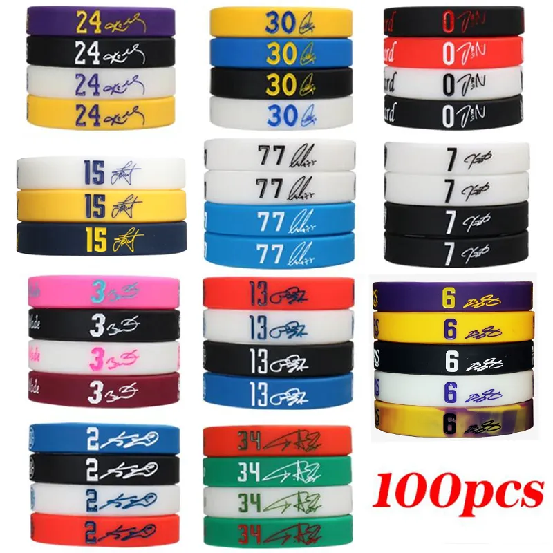 Bracelets porte-bonheur 100pcslot bracelets de sport en silicone de basket-ball pour hommes joueurs de basket-ball bracelets 230731