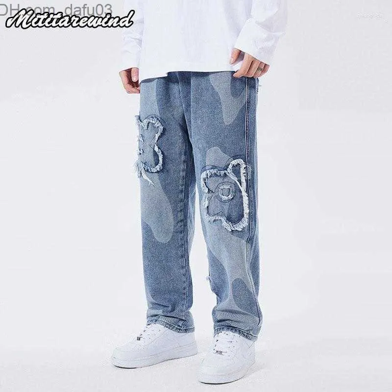 Heren Jeans Heren Jeans Streetwear Wijde Pijpen Hip Hop Vintage Herfst Casual Denim Broek High Street Applicaties Losse Baggy Rechte Mannen Broek Z230801