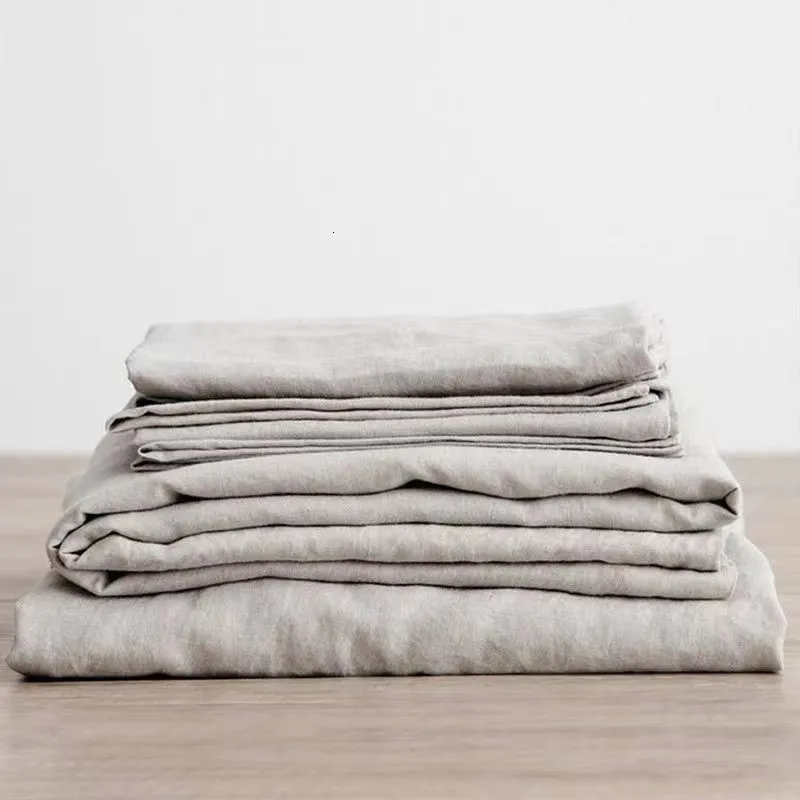 Bedding sets 3PCS 100% Washed Linen Sheet Set Natural Flax Bed Sheets 2 Pillowcases Breatherable Soft Farmhouse Bedding Bedsheet Flat Sheet 230731
