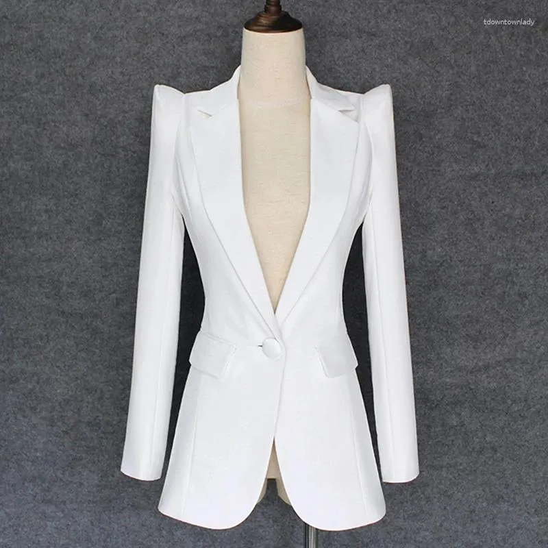 Costumes pour femmes TOP QUALITY 2023 Élégant Designer Blazer Shrug Shoulder Single Button White Jacket