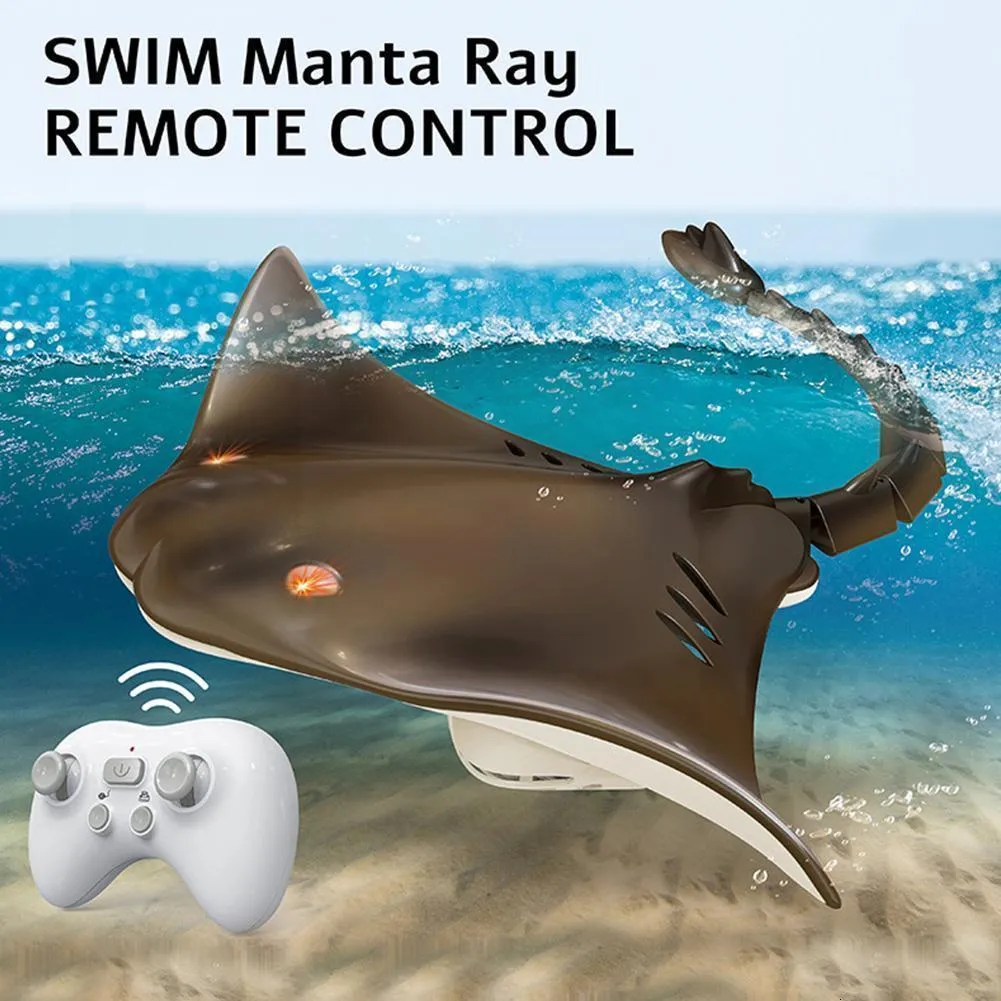 Électrique RC Animaux 2 4G Télécommande Manta Ray Jouet Haute Vitesse Imperméable À L'eau De Natation Véhicule Nautique Navire Marin Pour Lac Piscine Childre V9F4 230801