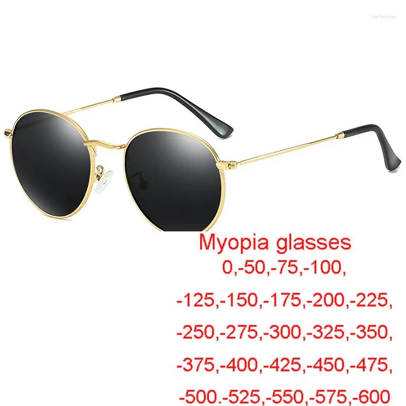 Sunglasses Brand Designer Vintage Round Polarized Myopia Man Retro Small Frame Nearsighted Sun Glasses Male Fashion Driving Shad