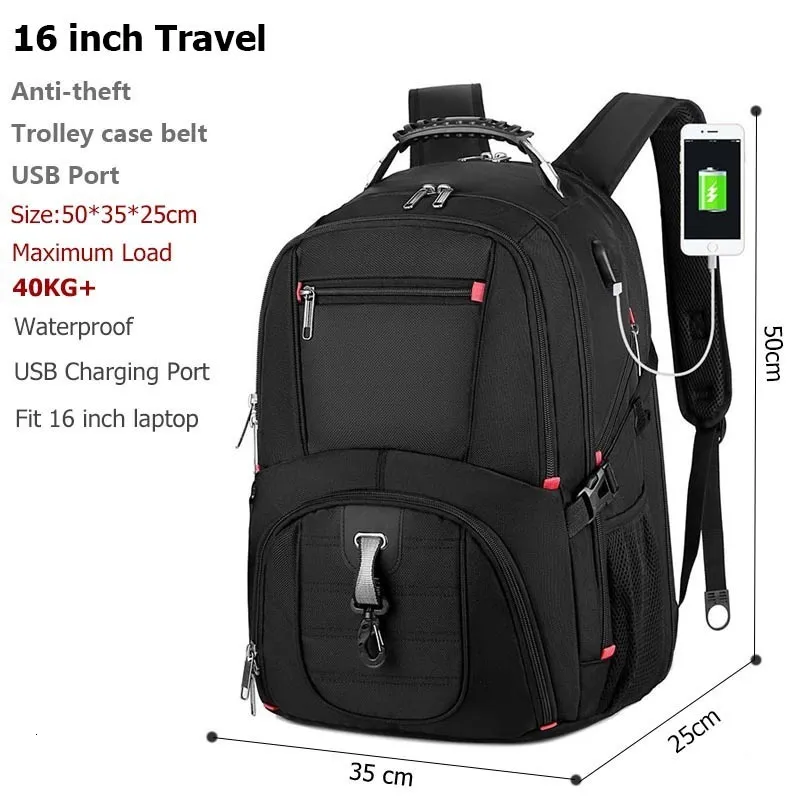Mochila extra grande para hombres de 50 L, mochila de viaje de 17 pulgadas  con puerto de carga USB, mochila de laptop duradera para grandes empresas