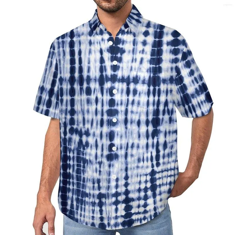 Męskie koszule zwykłe niebieskie krawat barwnik wakacyjny koszula vintage druk na hawajskie bluzki męskie krótkie rękawowe odzież graficzna