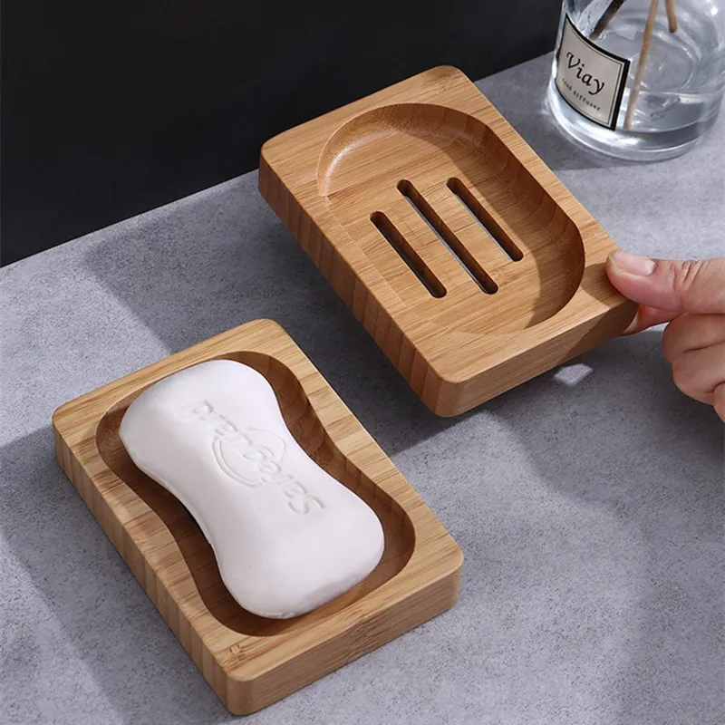 Bamboo Soap Dishes Holder Bar Soap Storage Box Shower Natural Wooden Soap Dishes Tray for Bathroom Kitchen Sponges