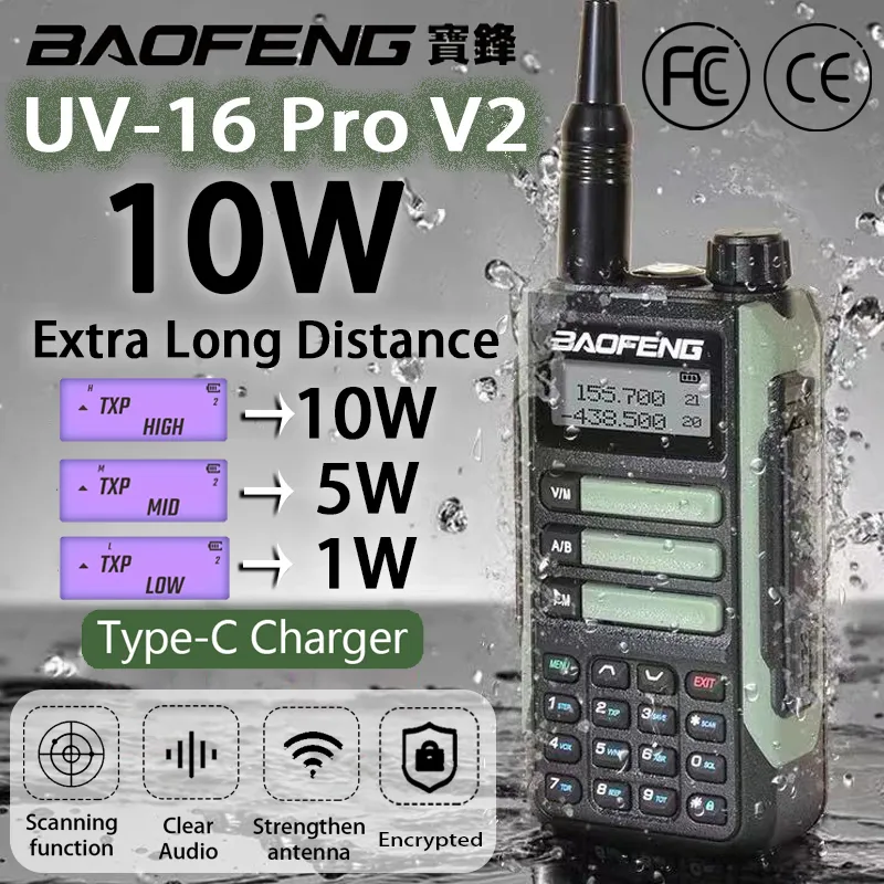 Baofeng 10 Watt Uv-16 Talkie-walkie Étanche, Radio Cb À Double