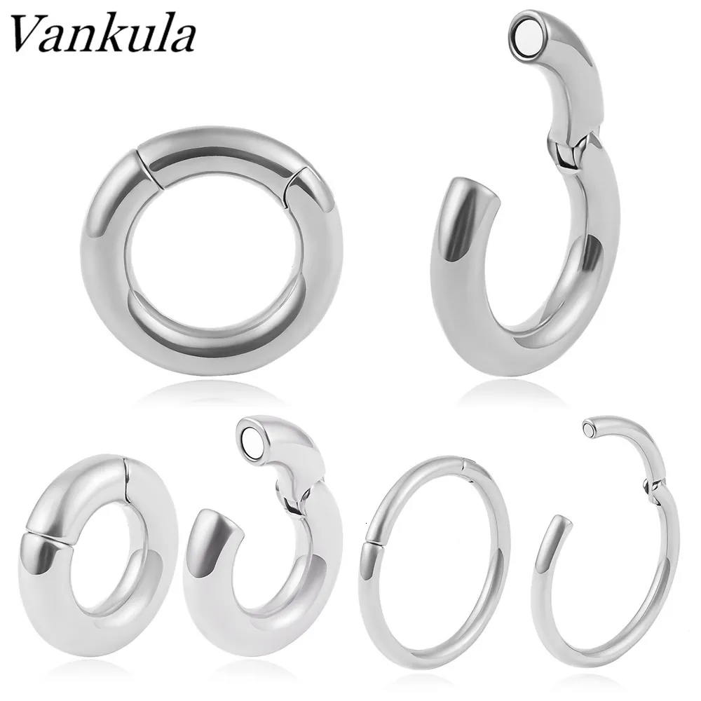 Navel Bell -knappringar Vankula 2PCS Rostfritt stål Punk Piercing Hoop PA Ring Big Captive Bead Ring Ear Mauge Hoop Earring Ear Mätar Pluggar Vikter 230731