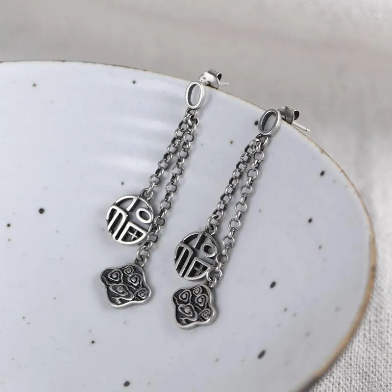 Dangle Küpeler Fnj Fu Şanslı Tassel 925 Silver Pure Orijinal S925 Sterling Drop Küpe Kadın Mücevherleri