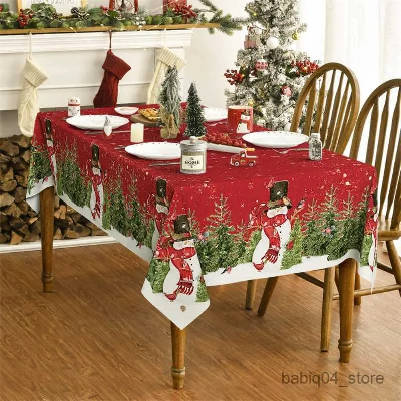 Bordduk Nytt år julduk Rektangel snögubbe tryck julgran TABLEDRED PASTY MILD DECORATION Holiday Table R230819